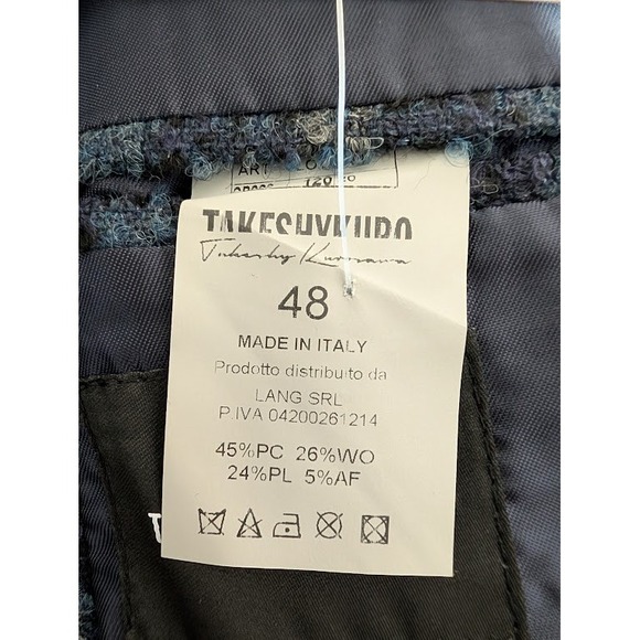 TAKESHY KUROSAWA Men's Blue Plaid Double Breasted Wool Blend Coat Size IT48/US - Picture 7 of 8